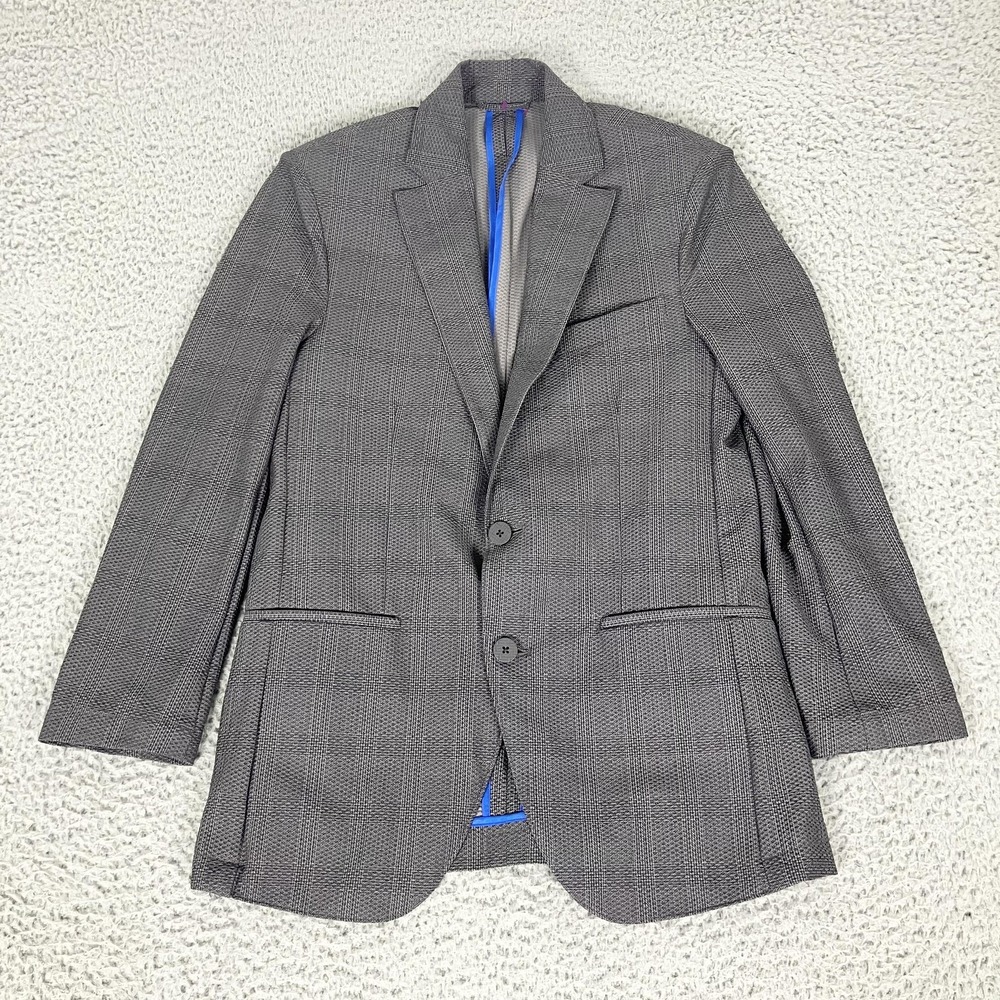 Twillory Sport Coat Mens 36S Gray Check Stretch 2 Button Performance Blazer